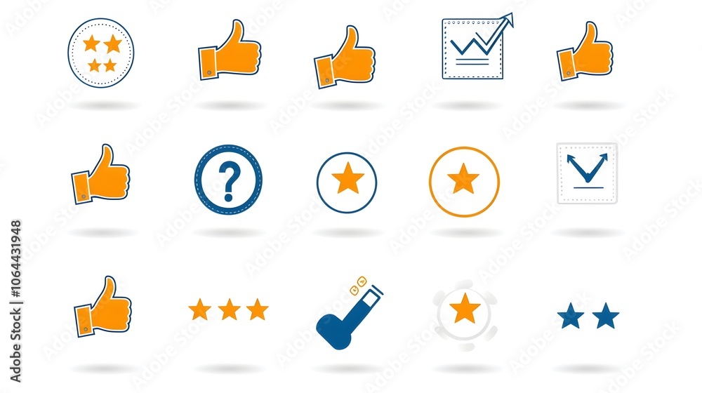 Leinwandbilder A set of icons designed for survey response visualization including thumbs up question bubbles and star rating symbols on a clean white background  These icons can be used in infographics dashboards