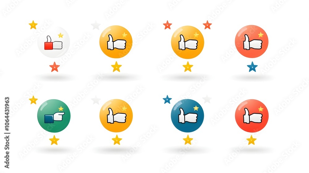Fototapete set of various survey response icons including thumbs up question mark bubbles and star ratings on a