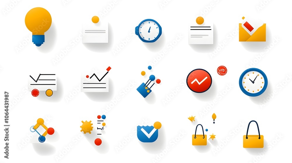 Aufkleber Minimalist and flat design icons for survey opinion gathering and data analytics  Symbols include checklists feedback forms and rating scales on a clean white background
