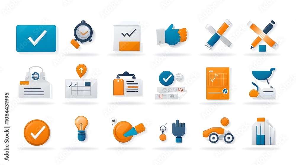 Poster icons for survey and opinion gathering with symbols for checklists feedback and ratings on a clean w