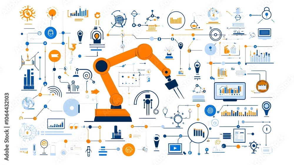 Aufkleber Collection of robotic process automation icons including robot arms workflow automation symbols and intelligence graphics on a clean white background  Represents the latest technology engineering