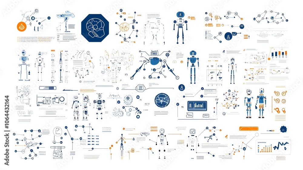Aufkleber Set of digital icons representing robotic automation workflow diagrams and intelligence technology