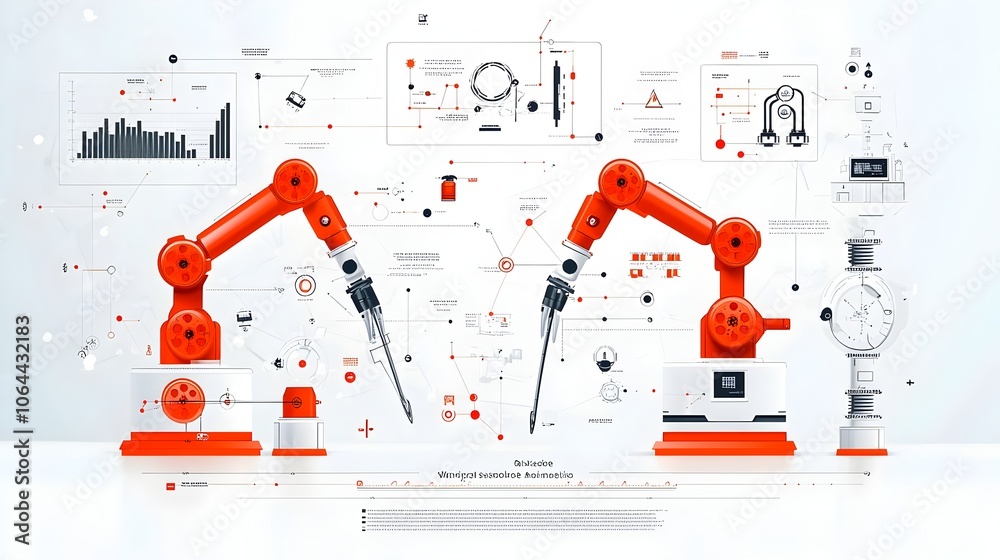 Poster Set of robotic automation icons showcasing digital workflow diagrams AI technology and other futuristic digital elements on a clean white background