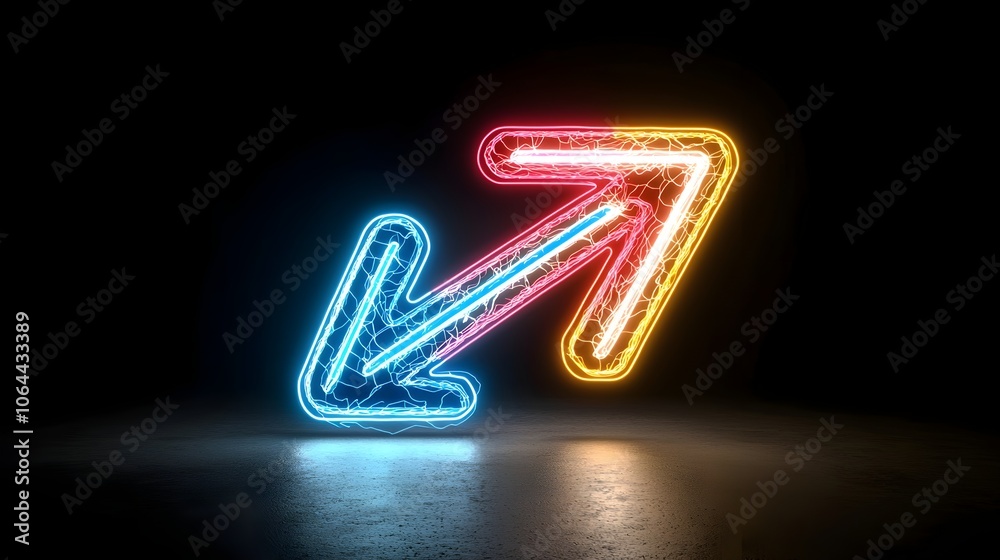 Aufkleber Sleek and elegant colorful light beam arrow design pointing to the right at the center on a black background conveying a sense of energy movement and dynamic potential