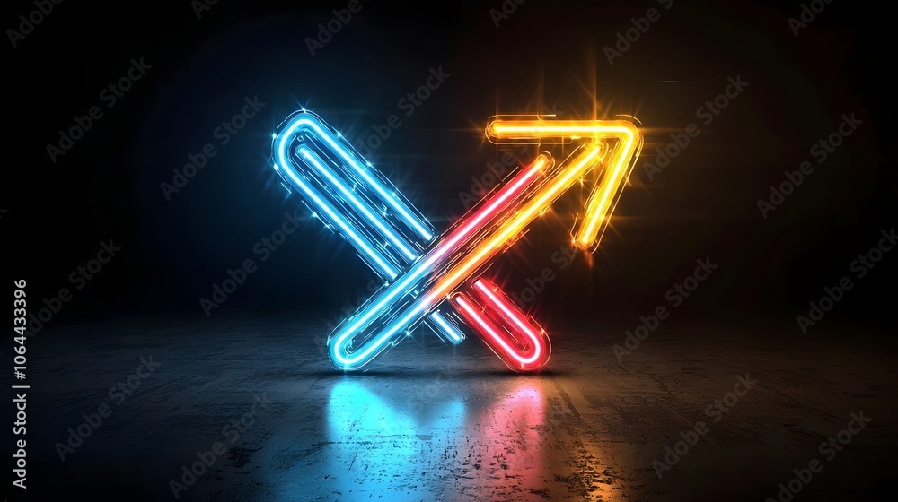 Aufkleber Vibrant and elegant light beam arrow in a sleek modern design pointing dynamically towards the right on a dark studio background conveying a sense of energy power and forward momentum
