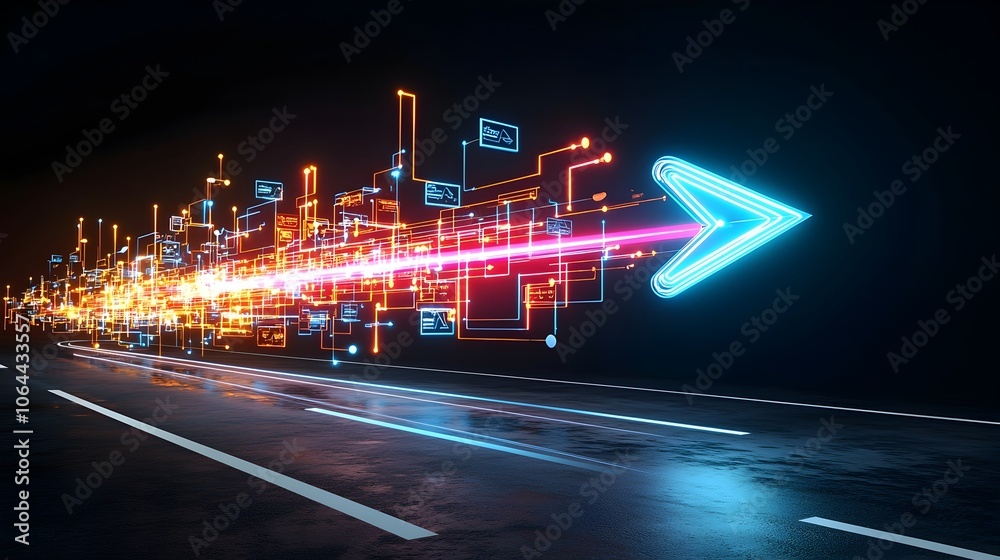 Aufkleber Powerful glowing beams of vivid luminous light surging with fluid dynamic motion against a deep dark background creating a futuristic digital and minimalistic visual effect