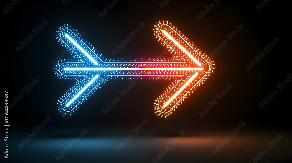Aufkleber Dynamic and luminous arrow shaped beam of vivid light soaring with fluid energetic motion over a deep black background creating a striking futuristic and digital