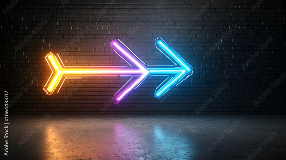 Poster Striking Colorful Beam of Light Forming a Dynamic Arrow Pointing Right Against a Sleek Dark Background Creating a Futuristic and Energetic Visual