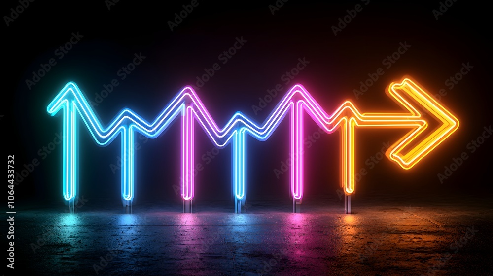 Aufkleber Bright and vivid colorful light beams forming a sleek dynamic arrow pointing right on a bold black background creating an eye catching futuristic and energetic visual design