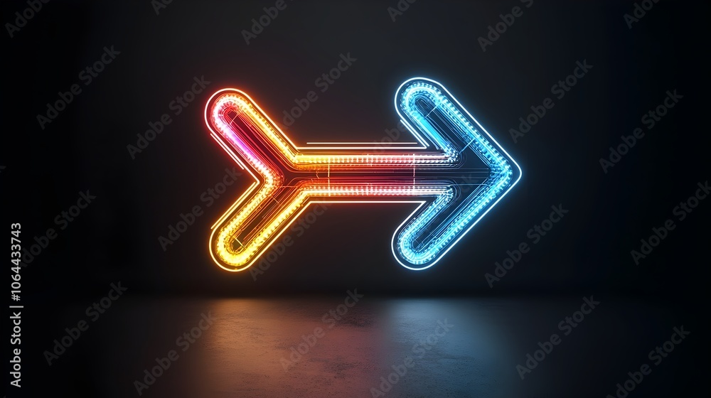 Poster elegant multicolored beam arrow gracefully pointing to the right showcasing movement speed and energ