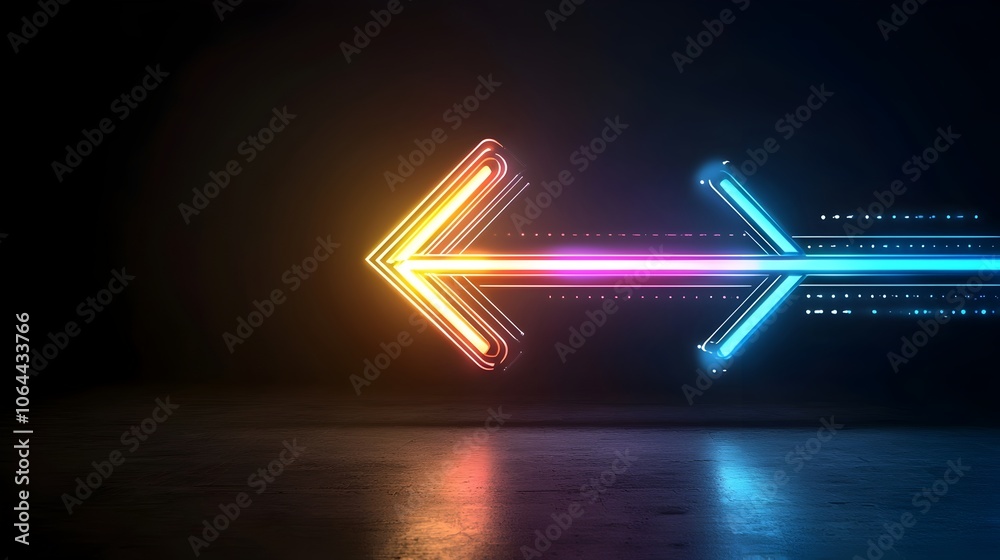 Poster vibrant colorful light beam arrow pointing smoothly to the right radiating powerful glowing energy a