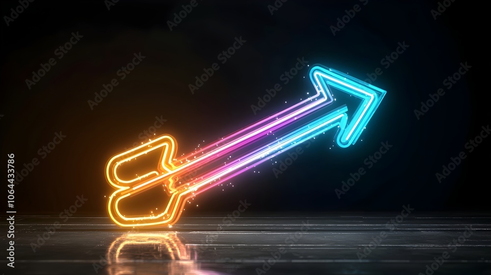Poster vibrant and smooth light beam arrow radiating dynamic energy and motion against a sleek black backgr