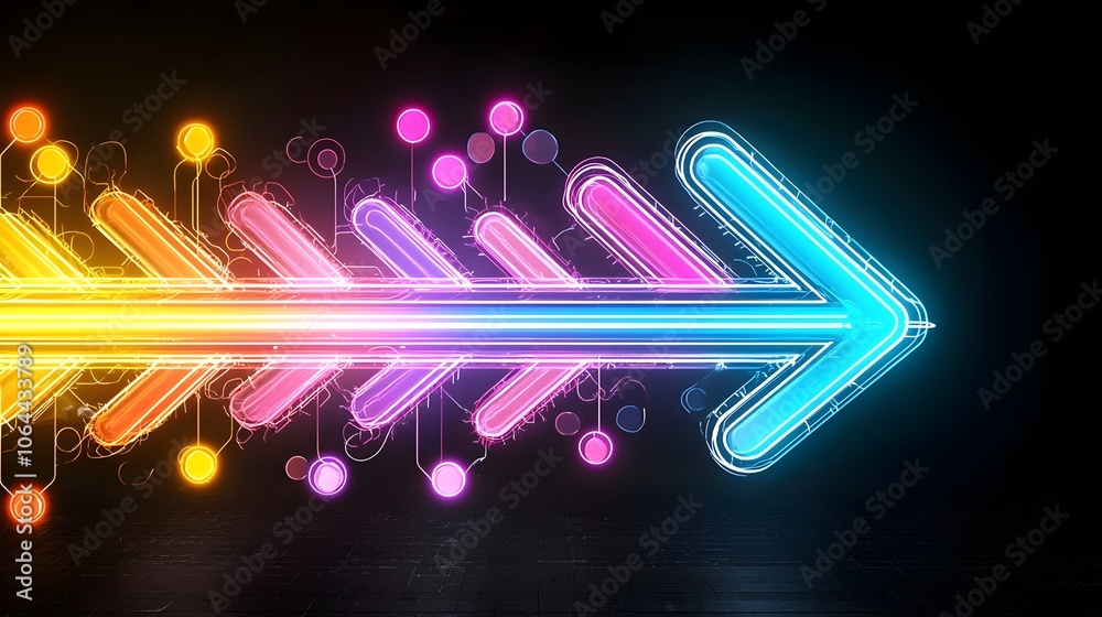 Poster vibrant colorful light beam arrow with a smooth right pointing direction radiating dynamic energy ag