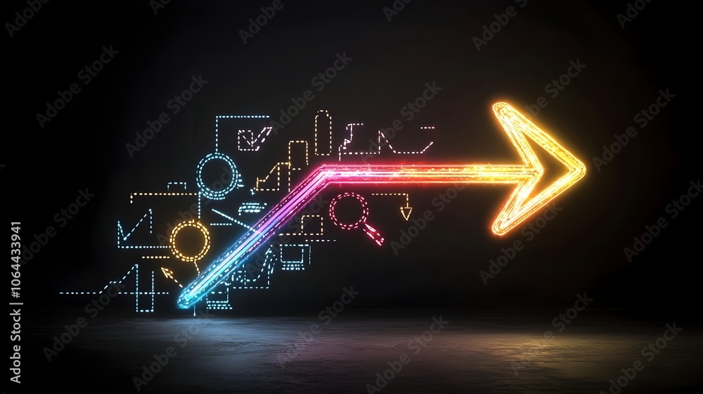 Leinwandbilder striking abstract image featuring radiant colorful arrow shaped light beams aiming in a dynamic ener