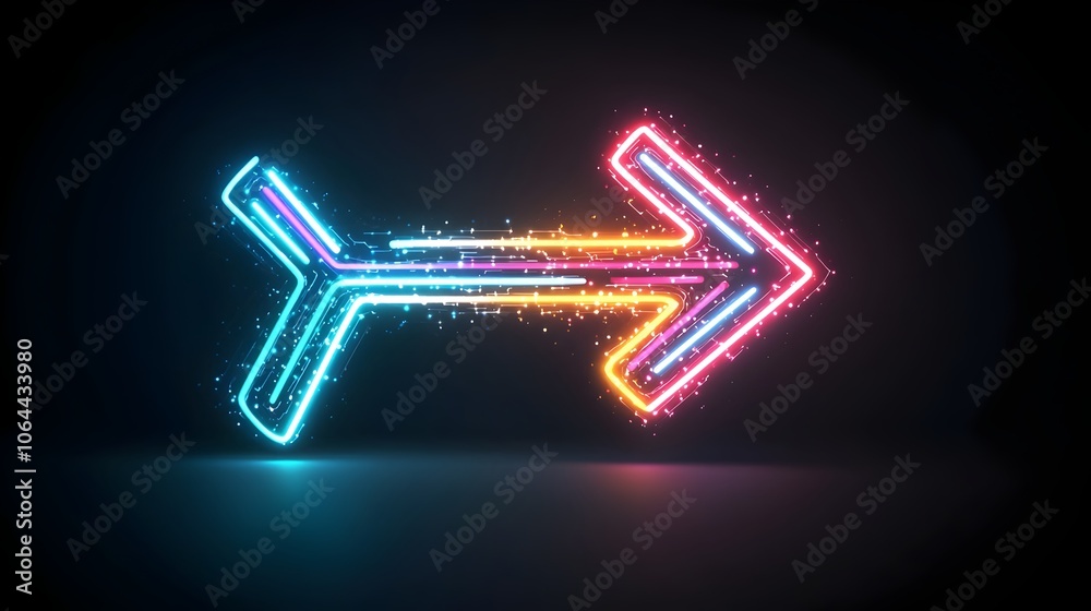 Leinwandbilder dynamic and captivating glowing light arrow beams in vibrant colors pointing to the right on a sleek