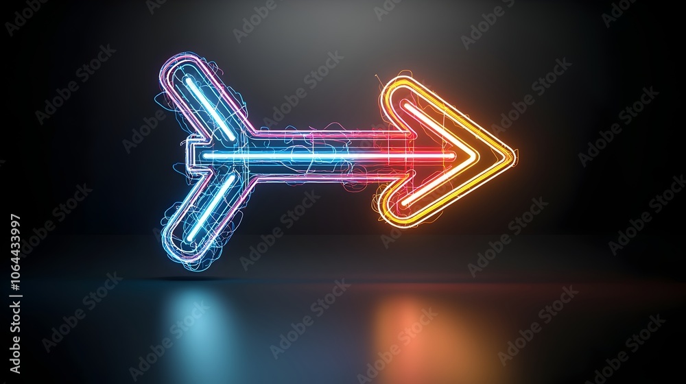 Aufkleber A sleek luminous arrow made of multicolored light beams dynamically pointing right and capturing a sense of speed and motion on a bold black background  This vibrant