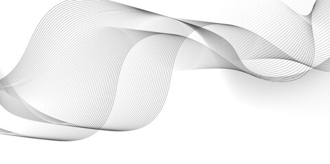 White wave curve lines banner background design. Abstract soft wave lines dynamic flowing gray light isolated background. Vector Illustration of the gray pattern of lines. Black stripes on white .	
