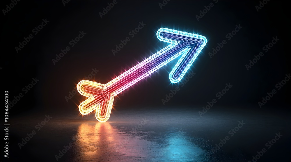 Poster A vibrant and glowing light arrow made of smooth dynamic beams smoothly pointing to the right with an impression of speed and elegance on a sleek black background