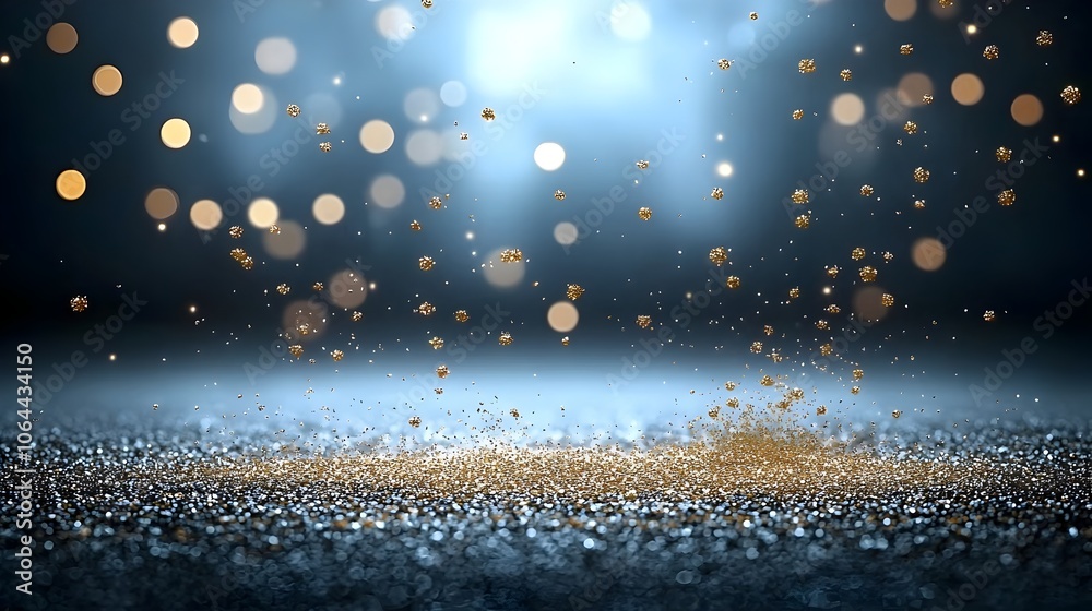 Aufkleber Magical golden particles floating in the air over a dark background creating a mesmerizing bokeh effect with shimmering light spots evoking a sense of wonder and enchantment