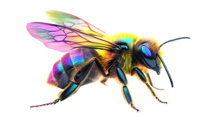 Isolated colorful bee on transparent background