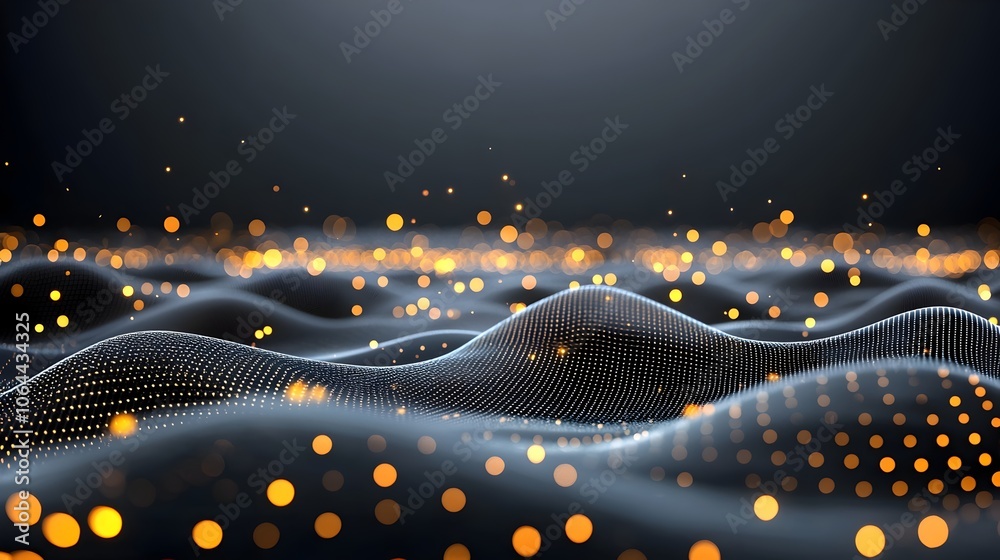 Poster Mesmerizing abstract background with glowing golden particles and gentle bokeh creating an ethereal and calming atmosphere  Ideal for digital wallpapers graphic design and creative projects