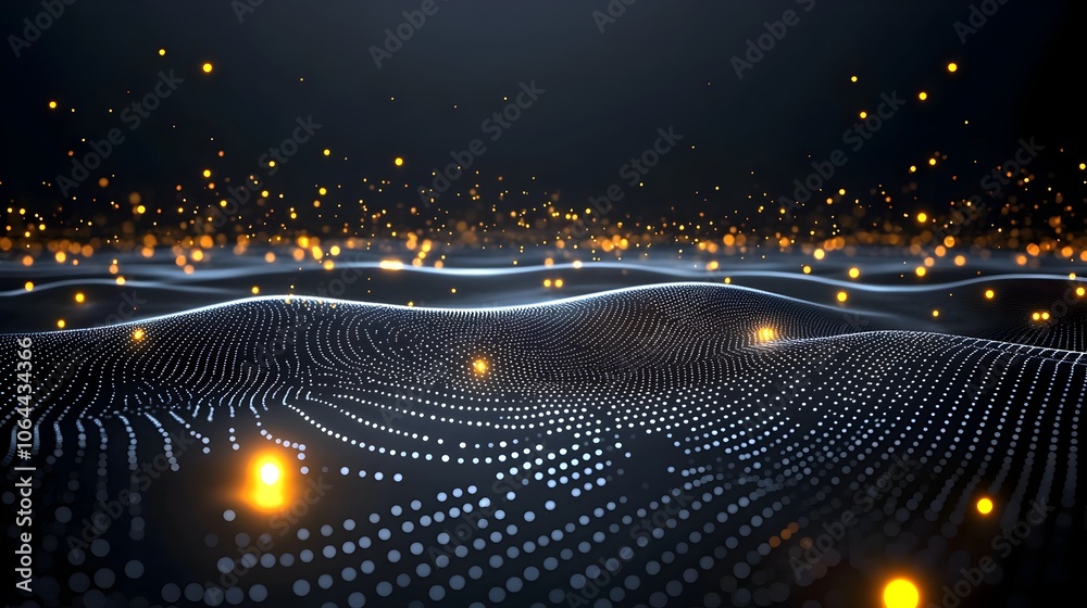 Poster Ethereal and enchanting background featuring a black canvas adorned with shimmering golden particles and gentle bokeh