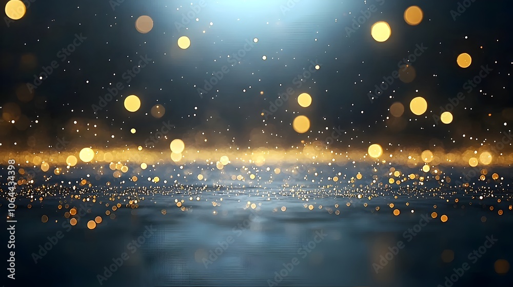 Poster Shimmering golden dust and soft bokeh filling the air with magical light spots and a luminous dreamlike atmosphere  This abstract elegant