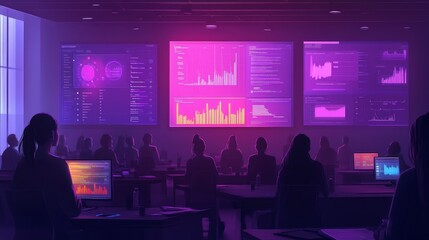 Naklejka premium Women Leading Tech Seminar with Screens