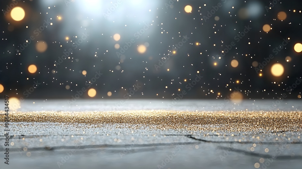 Poster enchanting dark scene with glistening golden particles and dreamy bokeh effects casting a captivatin