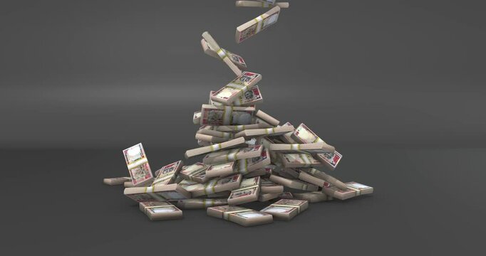Indian rupee bank note Falling  droop on floor black backround, 4k animation footage 3d rendering