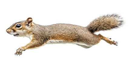 Obraz premium Squirrel in Mid-Air Leap on White Background