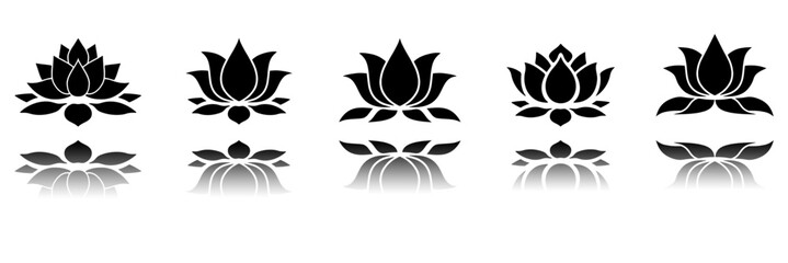 lotus flower and reflection shadow, spiritually healthy lifestyle, spa and yoga, Lotus Blossoms balance harmony vector icon symbol