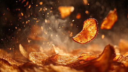 Crunchy potato chips with sweet and spicy barbecue flavor