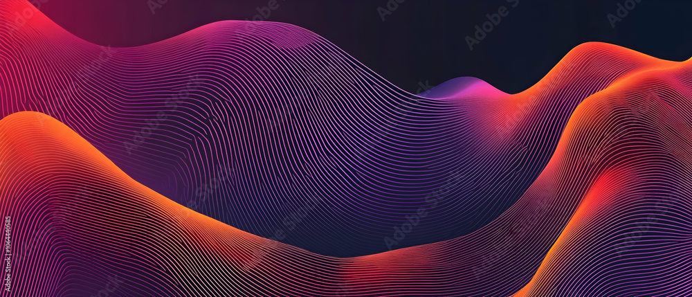 Wall mural Abstract digital art with flowing waves in vibrant colors on dark background.