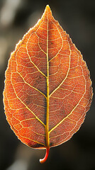 Close-up of an orange leaf with visible veins against a blurred background.
