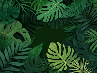 Fototapeta premium Lush green tropical leaves arranged in a dense pattern, showcasing nature's beauty.