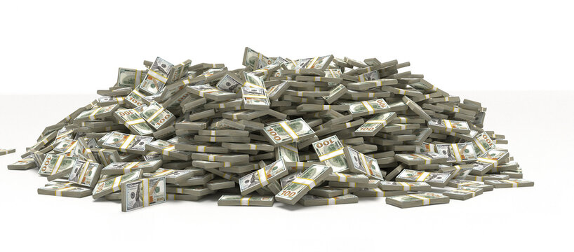 Pile us dollars bill bank note on the floar on white bacground 3d rendering