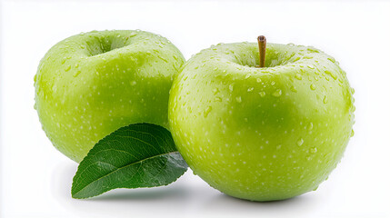 Green apple with leaf isolated on white background