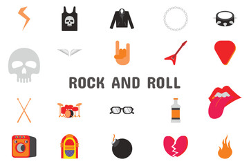 Rock and Roll Flat Vector Illustration Icon Sticker Set Design Materials