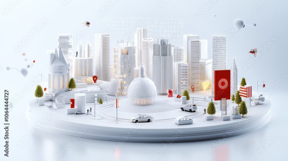 Poster a captivating low-poly 3d wire mesh scene of a smart city with interconnected buildings, displaying 