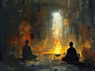 Obraz premium Meditation by Fire: Finding Inner Peace and Tranquility