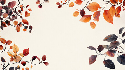 Autumn Leaves Border  Fall Foliage Frame  Nature Background  White Space  Design Template