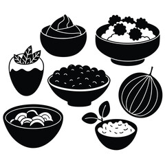 Collection of Vegetarian Dish Line Art on White Background for Healthy Food Projects