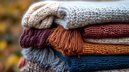 Meticulously Crafted Knitwear in Autumnal Hues - Intimate Close-Up of Cozy Textiles