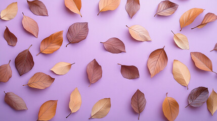 Autumn Leaves Pattern Purple Background   Fall Foliage Flat Lay