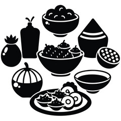 Collection of Vegetarian Dish Line Art on White Background for Healthy Food Projects