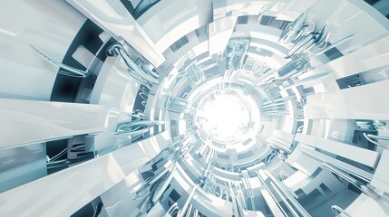 Naklejka premium White Futuristic Tunnel 3D Rendering Background - a stunning and immersive visual. The white futuristic tunnel with 3D rendering creates an enchanting and captivating scene.