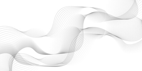 White wave curve lines banner background design. Abstract soft wave lines dynamic flowing gray light isolated background. Vector Illustration of the gray pattern of lines. Black stripes on white .	
