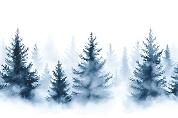 Fototapeta premium Watercolor Illustration of Snowy Forest with Christmas Trees