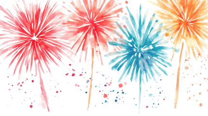 Vibrant Watercolor Fireworks Celebration With Bursts of Color Generative AI